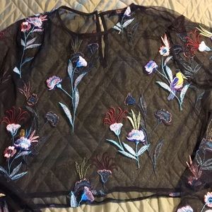 Forever 21 sheer net top with floral embroidery XL